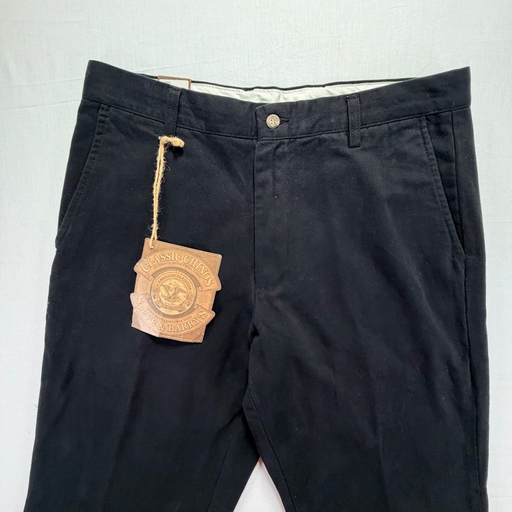 Steve Barrys Mens Black Classic Chinos‎ Pants Pure Cotton Twill Size 35x34